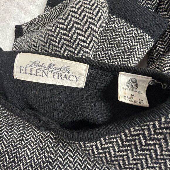 Linda Allard Ellen Tracy Womens Tunic Cardigan Sweater Herringbone Black Medium - Picture 3 of 7